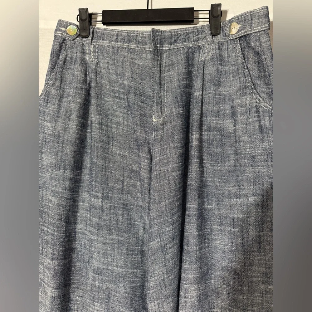 Zara Wide-Leg Linen Blend Trousers in Heathered Blue Size Large